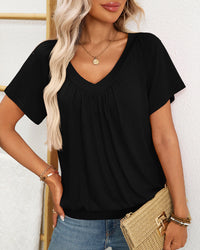 Women's Relaxed V-Neck Shirred Top