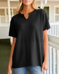 Summer Cozy Oversized Waffle Knit V-Neck Top