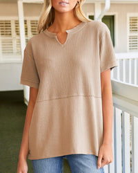 Summer Cozy Oversized Waffle Knit V-Neck Top