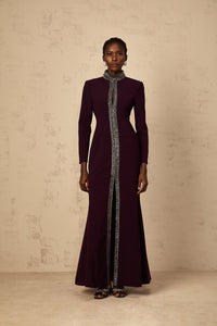 Maëlie Burgundy Embellished Flared Maxi Dress