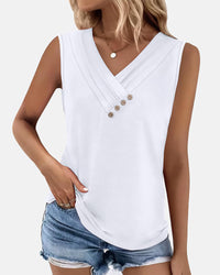 Button Down V Neck Tank Top