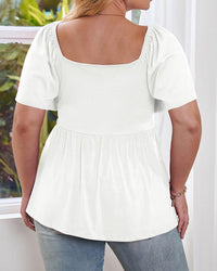 Plus Size Sweetheart Neck Short Sleeve Shirred Peplum Tops