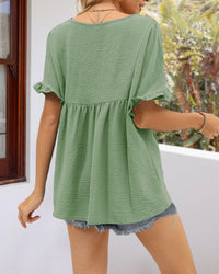 Casual V Neck Ruffle Sleeve Babydoll Peplum Tops