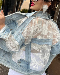 Sheer Lace Patchwork Denim Jacket