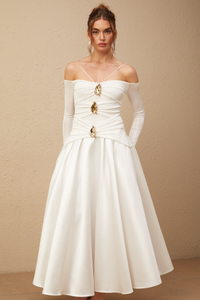 Nadine off-shoulder panelled maxi dress in White