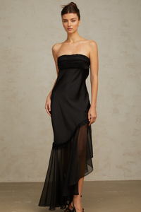 Bernadette black tulle-panelling satin maxi dress