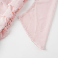 Garance Pink Asymmetrical Ruched Mesh Maxi Dress