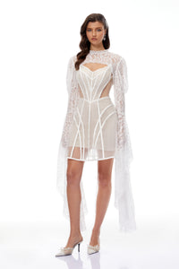 Ilaria White Lace Shrug & Linear Organza Dress Set