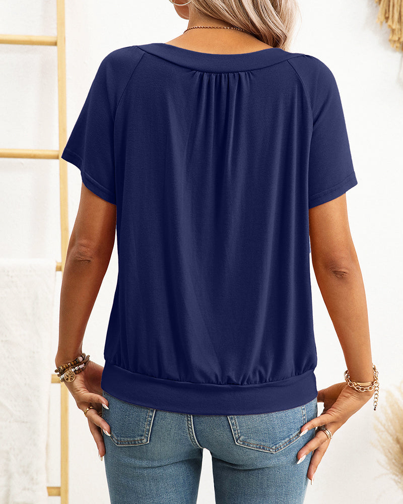 Women's Relaxed V-Neck Shirred Top