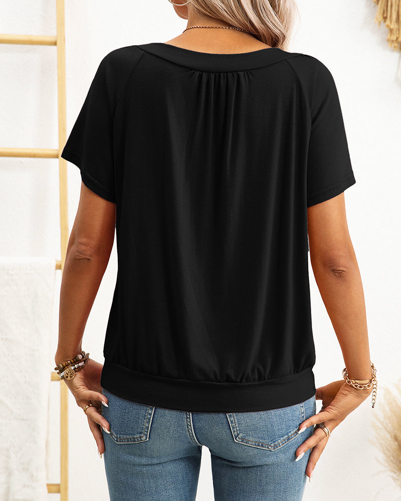 Women's Relaxed V-Neck Shirred Top