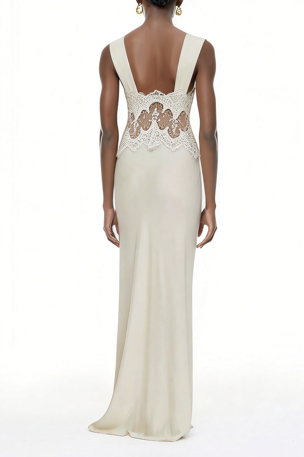 Aitana Neutrals Satin Maxi Dress with Lace Panels