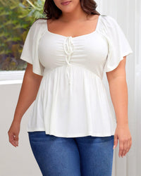Plus Size Sweetheart Neck Short Sleeve Shirred Peplum Tops