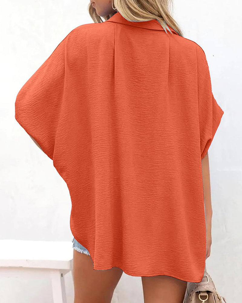 Relaxed Oversized V-Neck Button Down Blouse