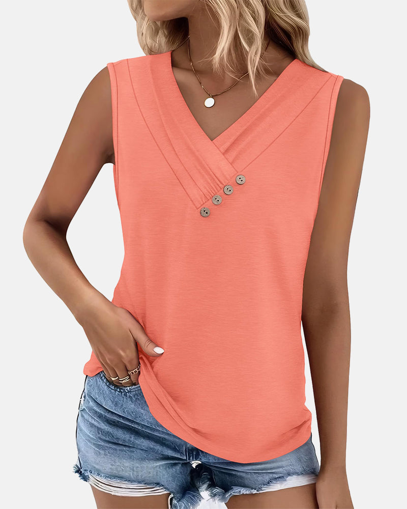 Button Down V Neck Tank Top