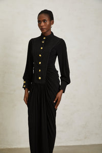 Brooklyn Black Gathered Draped Maxi Dress