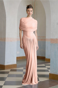 Catherine asymmetrical pleated maxi dress in Pink