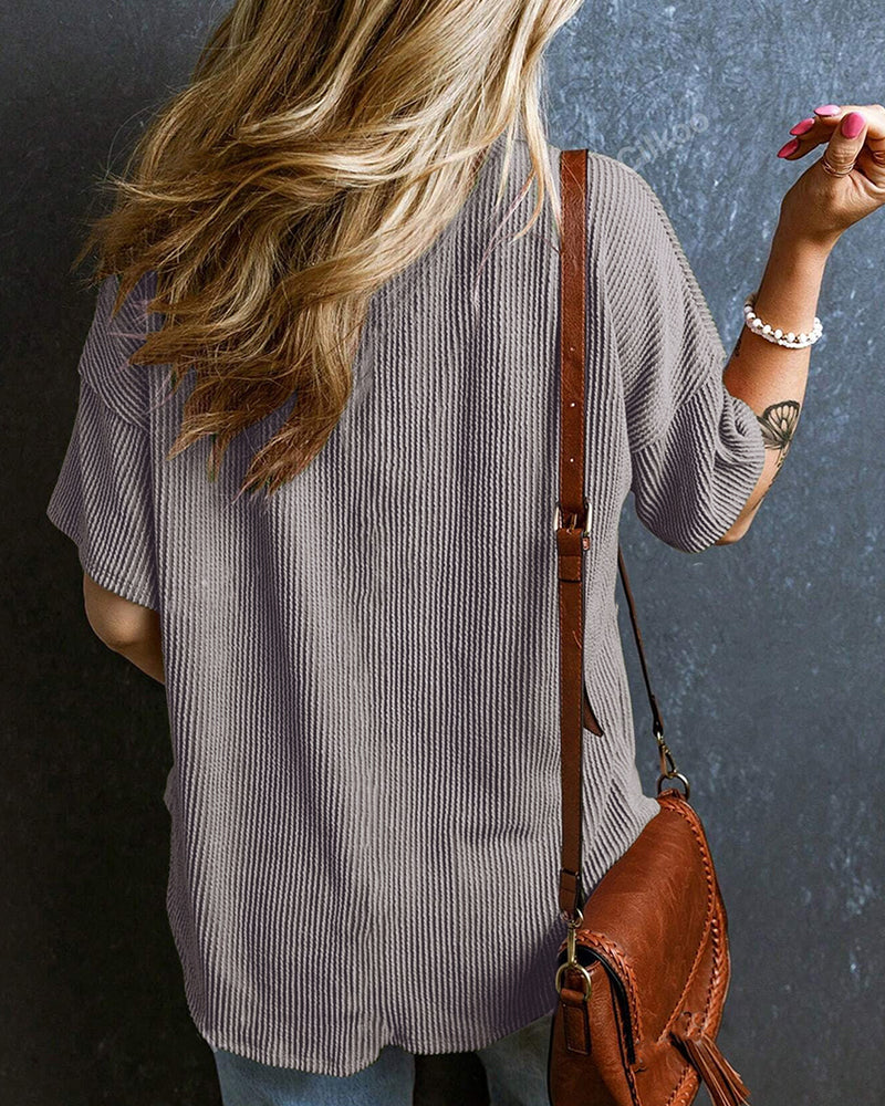 Textured V-Neck Dropped Shoulder Relaxed Tee