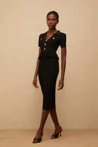 Theodora Black Crochet Knit Midi Dress