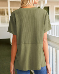 Summer Cozy Oversized Waffle Knit V-Neck Top