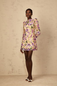Jolien Purple Floral Appliqué Embroidered Tulle Mini Dress