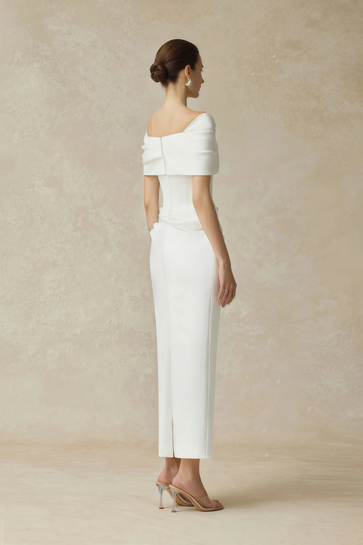 Solara White Draped Midi Dress