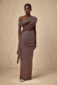 Delphine ribbon-design corset maxi dress in Brown