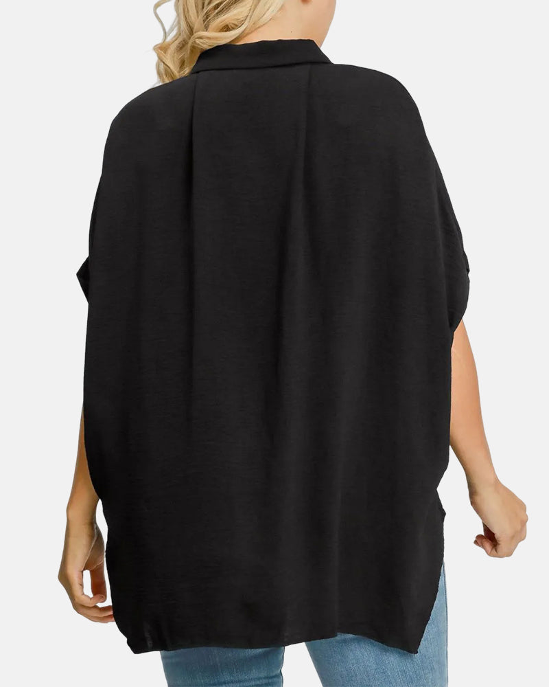 Relaxed Oversized V-Neck Button Down Blouse
