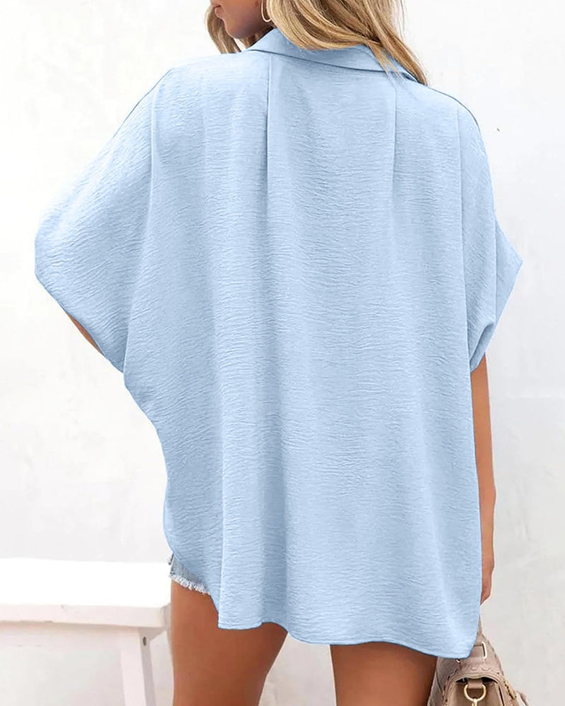 Relaxed Oversized V-Neck Button Down Blouse