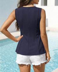 Womens Crew Neck Sleeveless Shirts Slim Fit Peplum Tank Top
