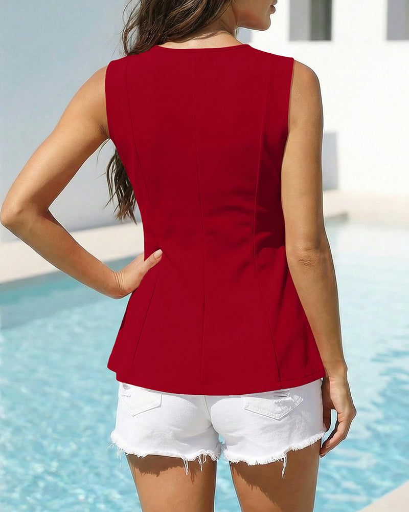 Womens Crew Neck Sleeveless Shirts Slim Fit Peplum Tank Top