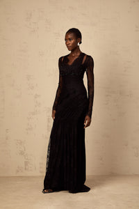 Ursula black floral-lace mermaid maxi dress