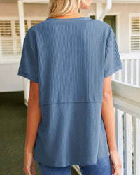 Summer Cozy Oversized Waffle Knit V-Neck Top