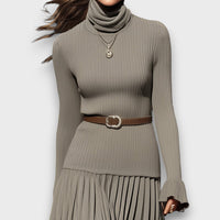 Levarisse – Pleated Midi Dress with Turtleneck