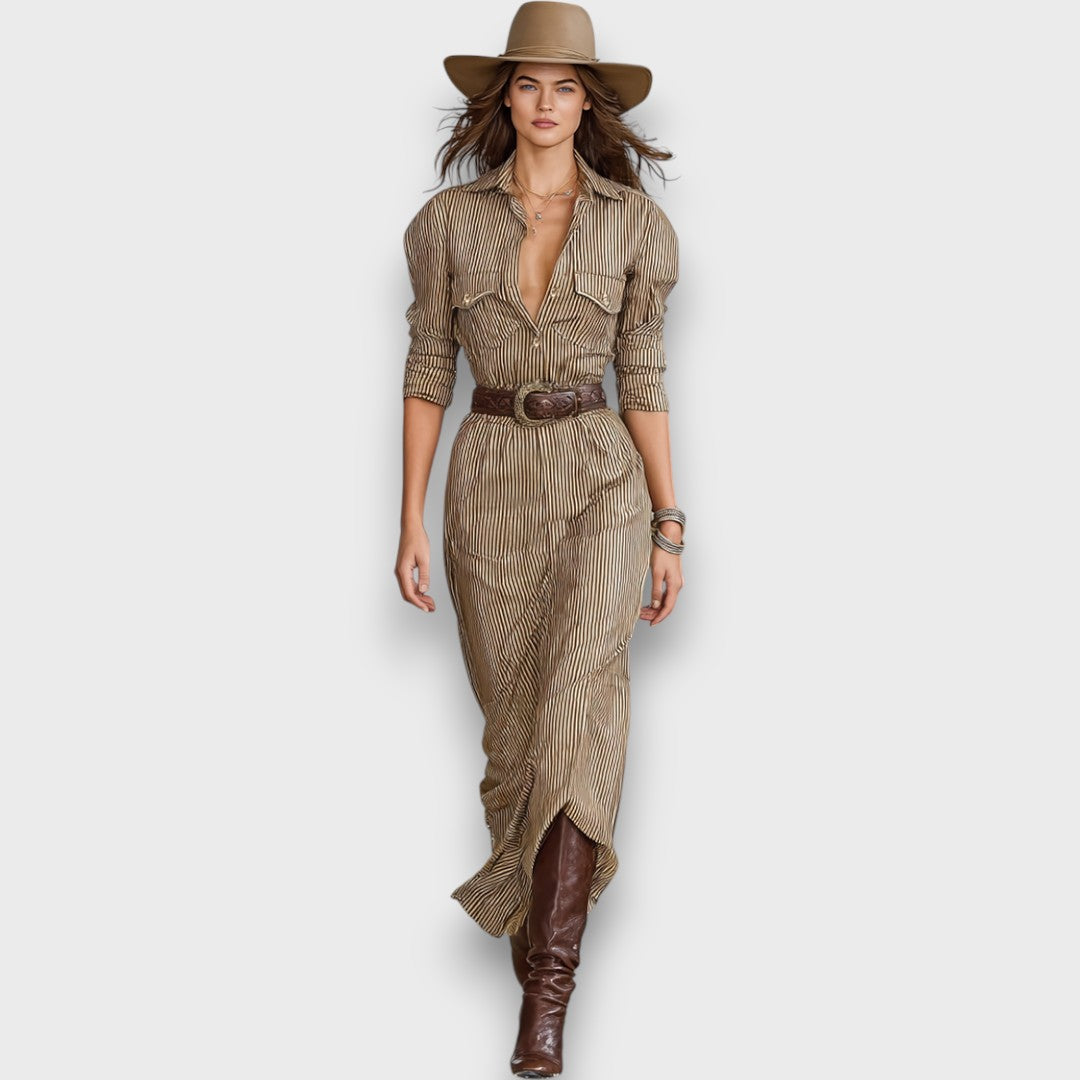 Fiorenzae – Striped Maxi Dress with Collar
