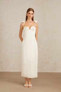 Ida White Floral Satin Midi Dress