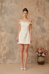 Lecollet white braid-detail puff mini dress
