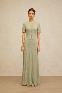 Siena green shirred crochet-knit maxi dress