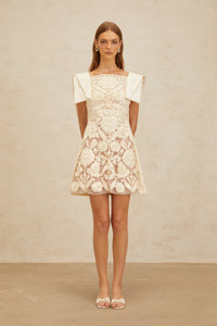 Léa White Floral Appliqué Crochet Mini Dress