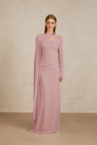 Josette Pink Diagonal Shawl Fitted Maxi Dress
