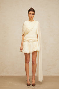 Cyrielle Pleated Mini Dress with Ribbon Design Accent