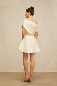 Colette cream-white self-tie-ribbon flared mini dress