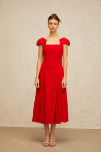 Gervaise red pleated-detail flared midi dress