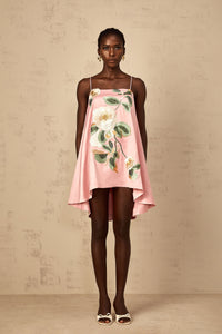 Avril Pink Floral Embroidered Satin Mini Dress