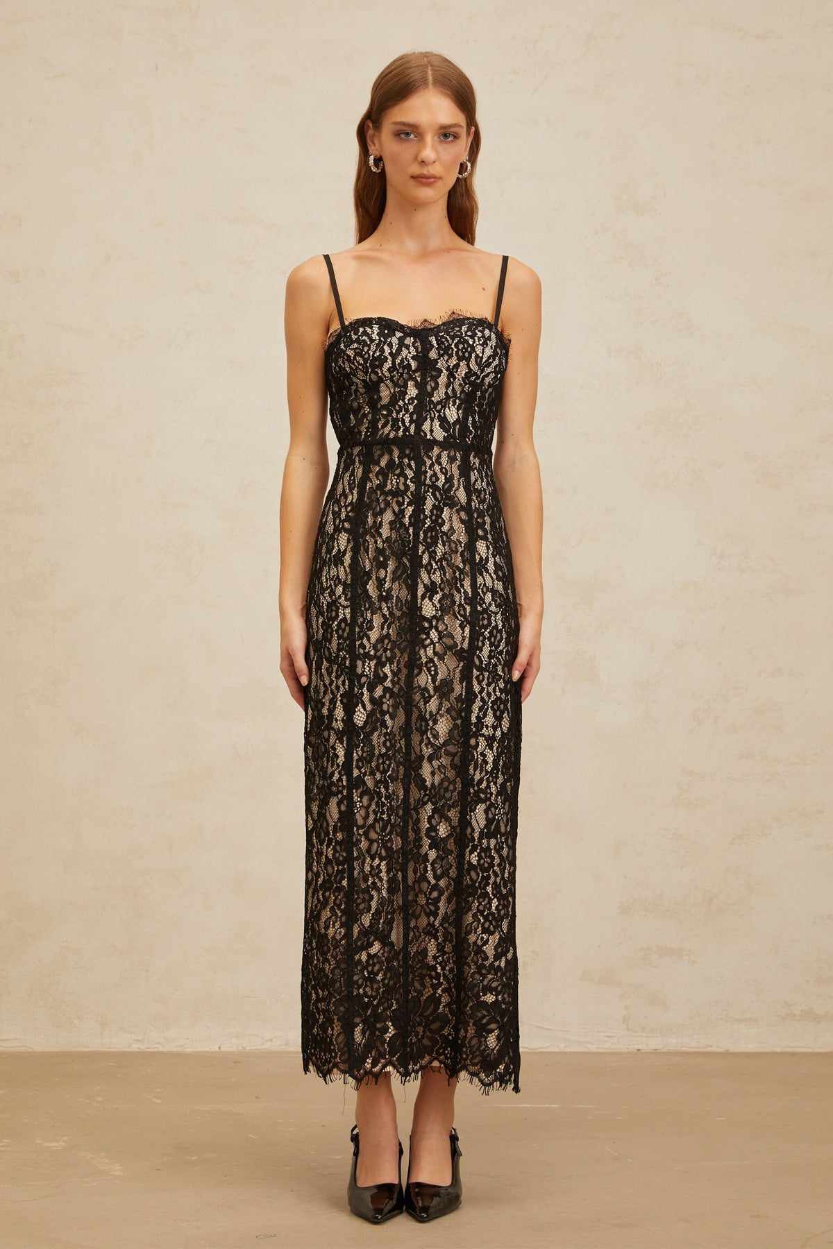 Giorgia Black Floral Lace Corset Maxi Dress