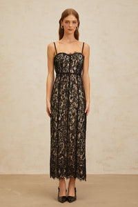 Giorgia Black Floral Lace Corset Maxi Dress