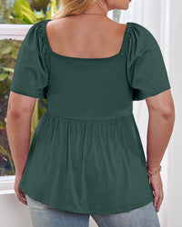 Plus Size Sweetheart Neck Short Sleeve Shirred Peplum Tops