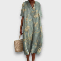 Miradie – Floral Midi Dress with V-Neck