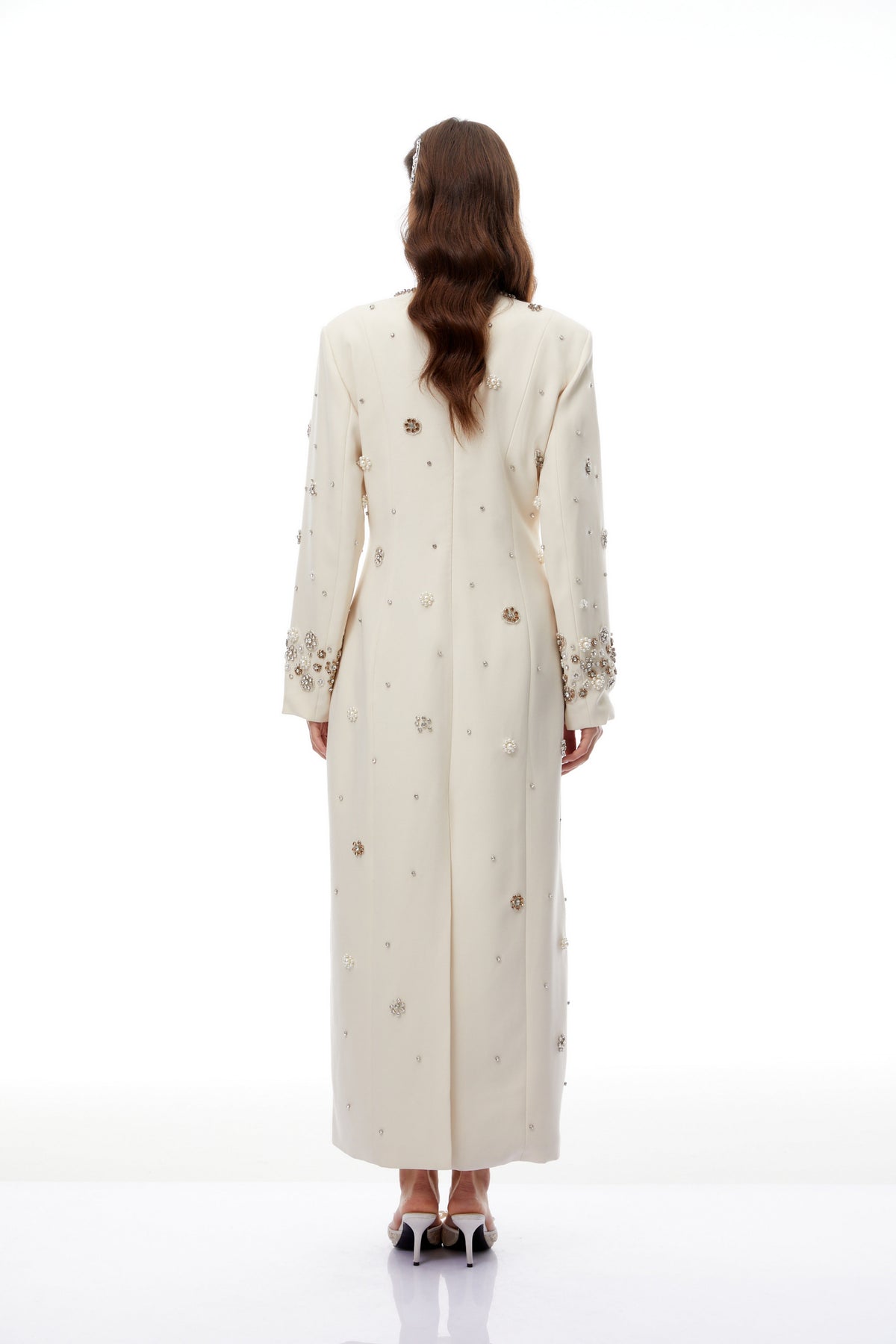 Peyton Cream White Fully Embellished Maxi Dress