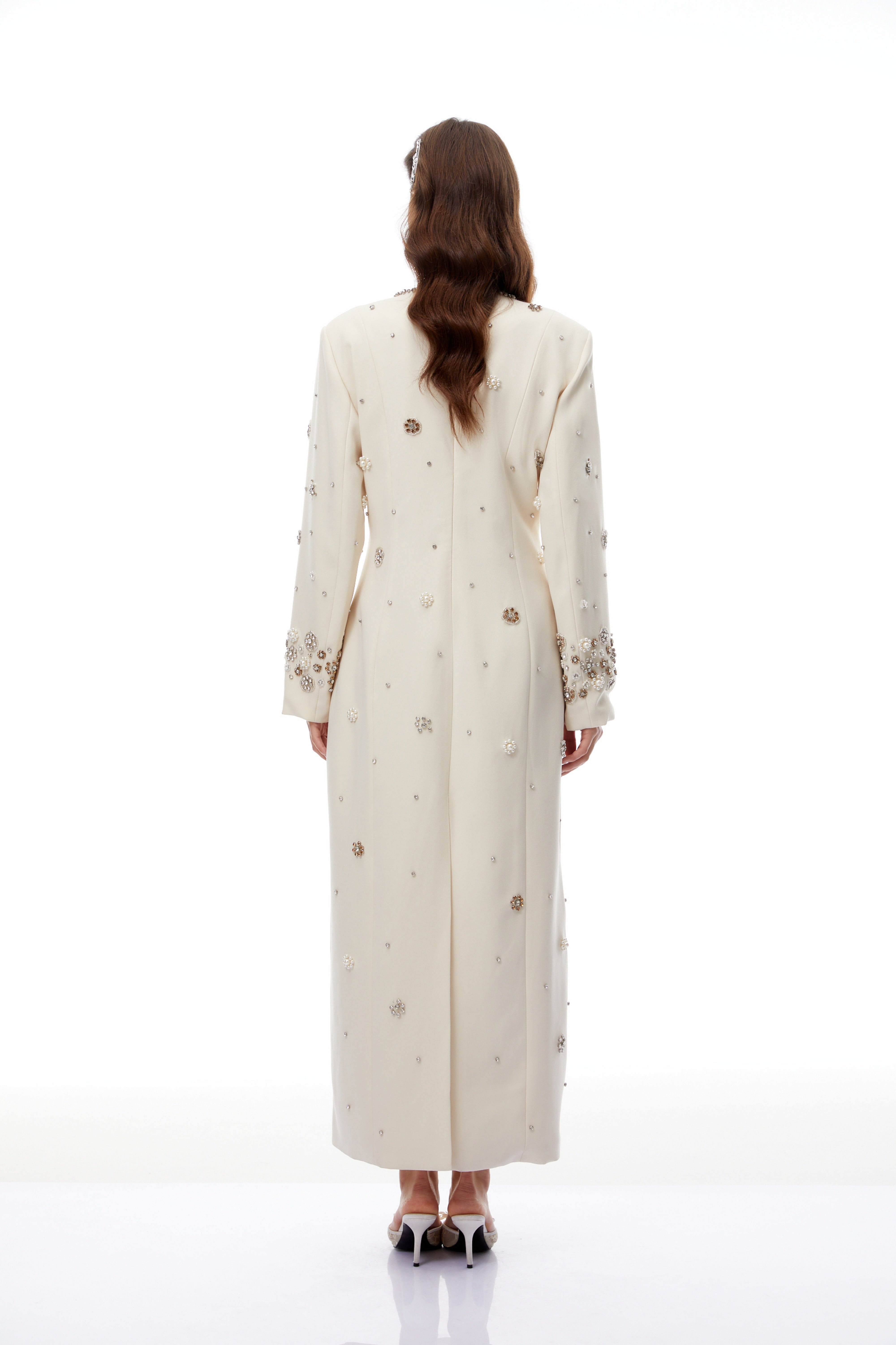 Peyton Cream White Fully Embellished Maxi Dress