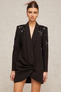 Éléna Black Embellished Sequined Blazer Dress